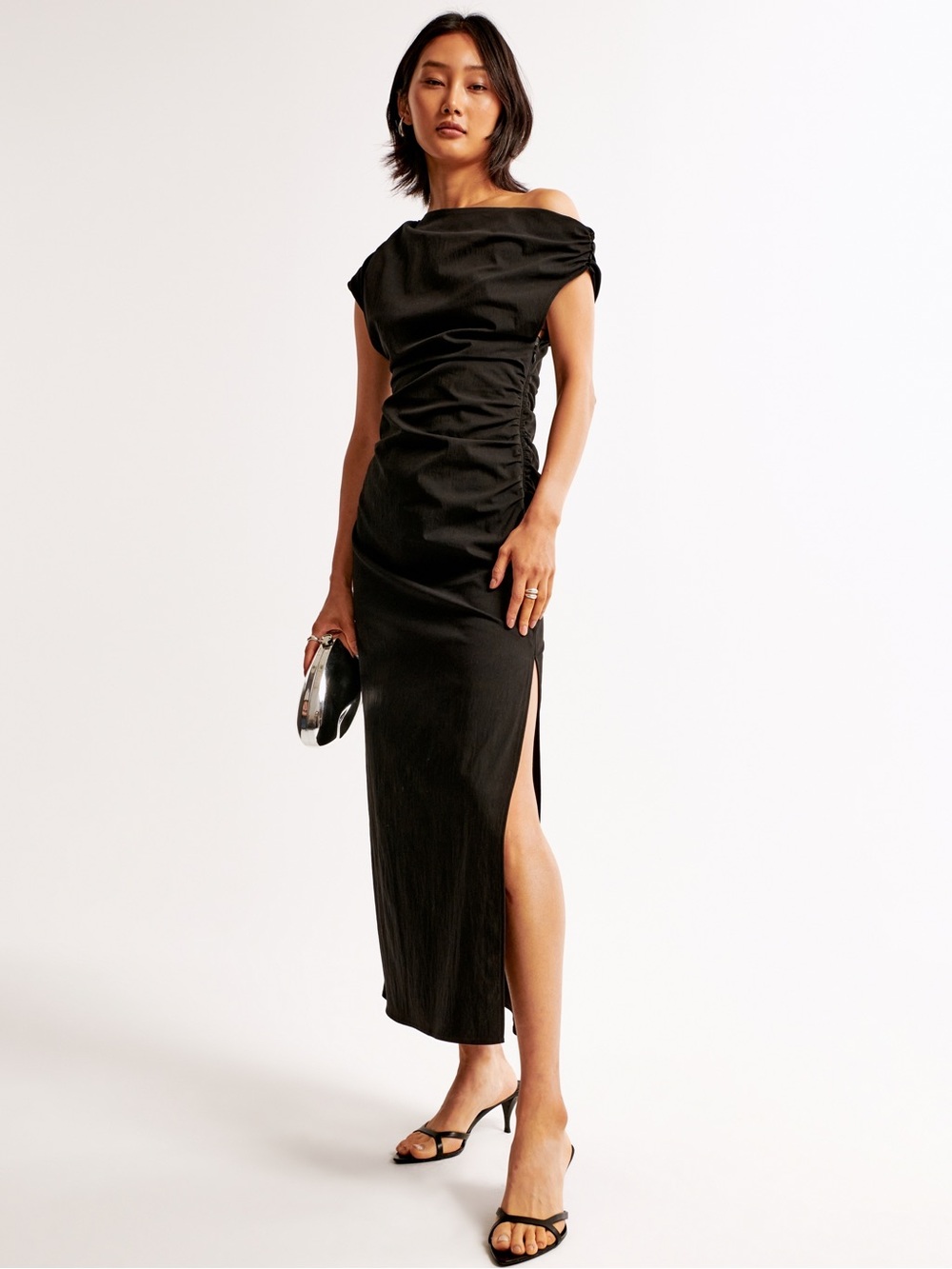 ✨Abercrombie & Fitch Black Off-The-Shoulder Draped Midi Dress Size XXS